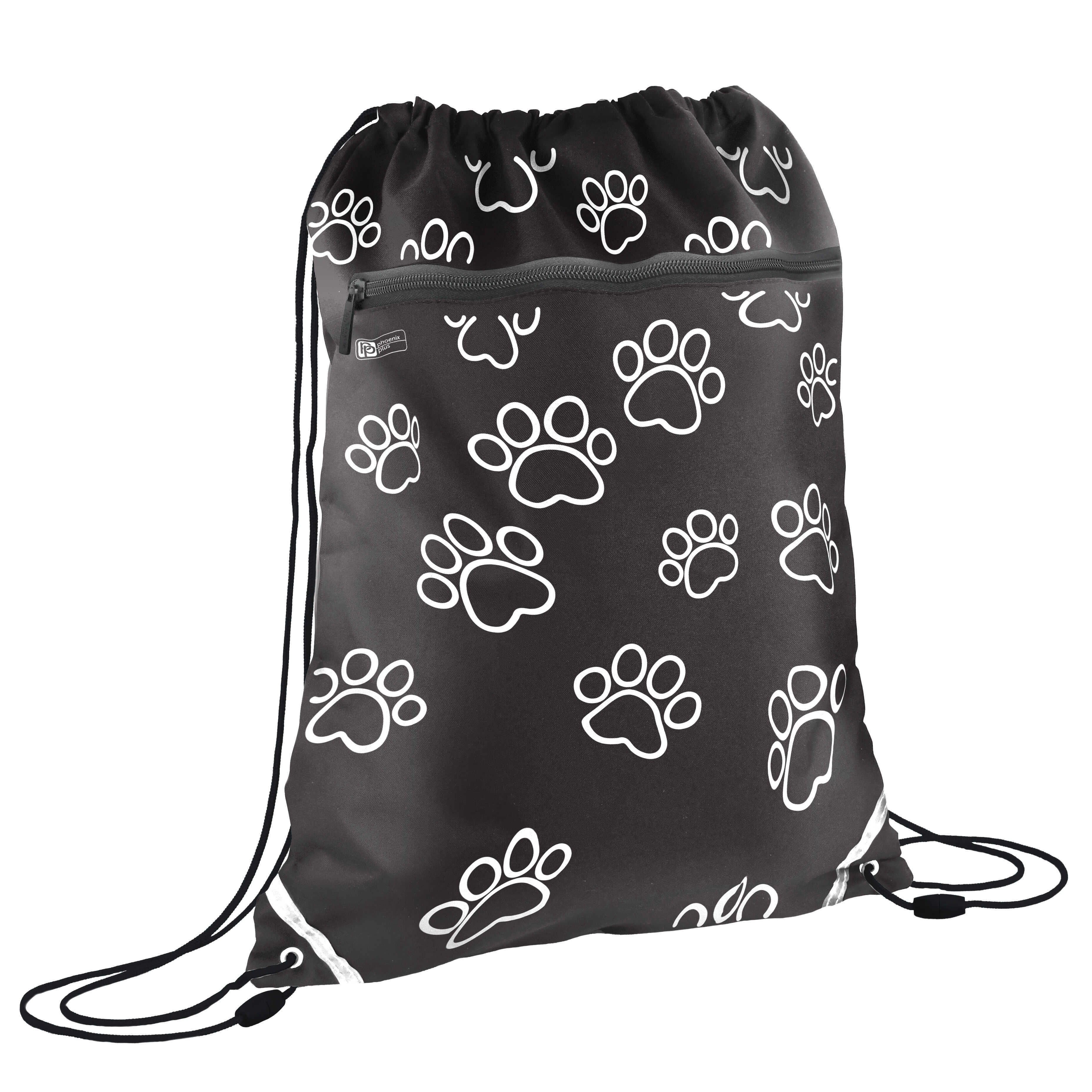 Мешок для обуви 1 отд, 360*480 карман, светоотр. "Лапки на чёрном"