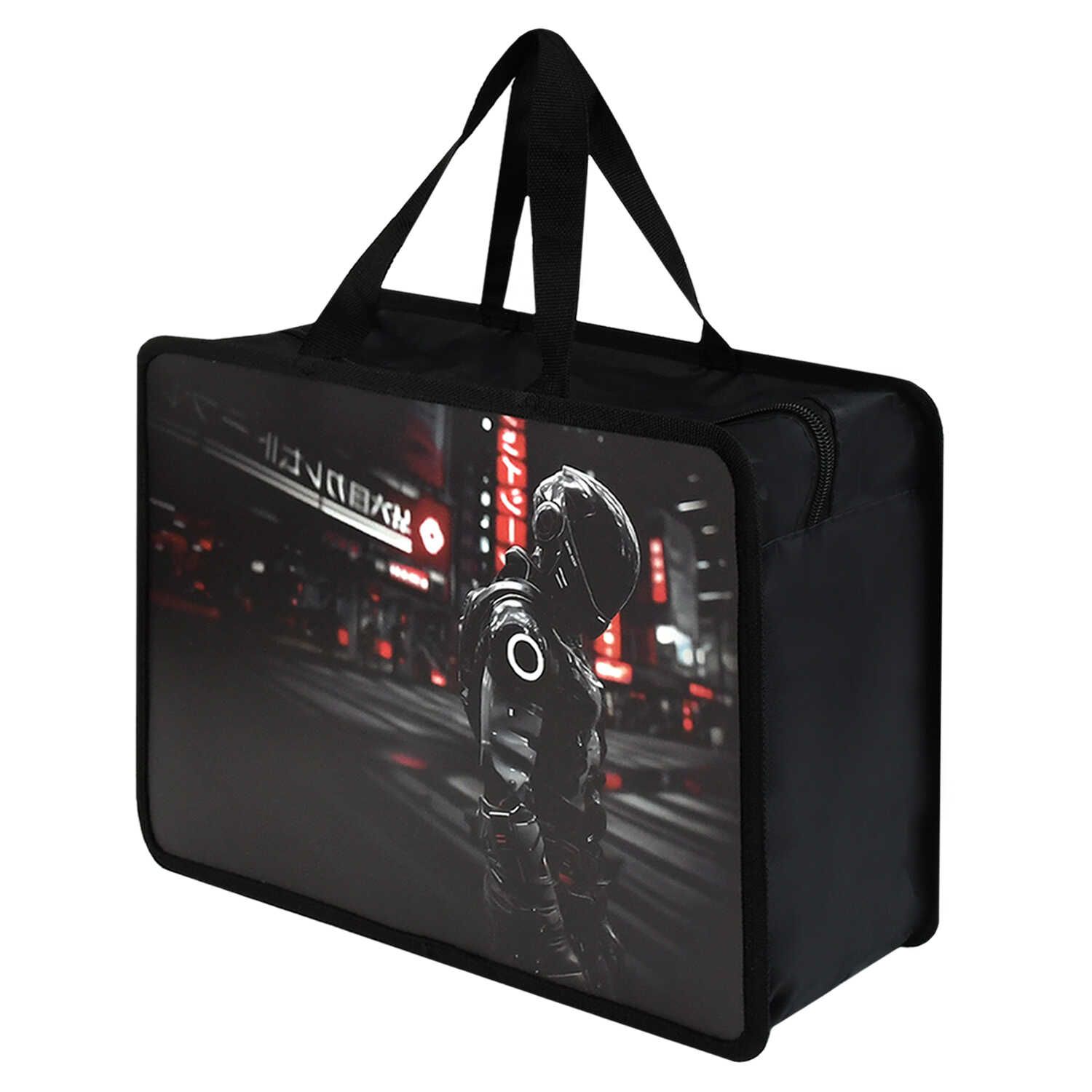 Папка А4 (340*250*95) с ручками, молния, пластик "Гонщик в шлеме" глиттер