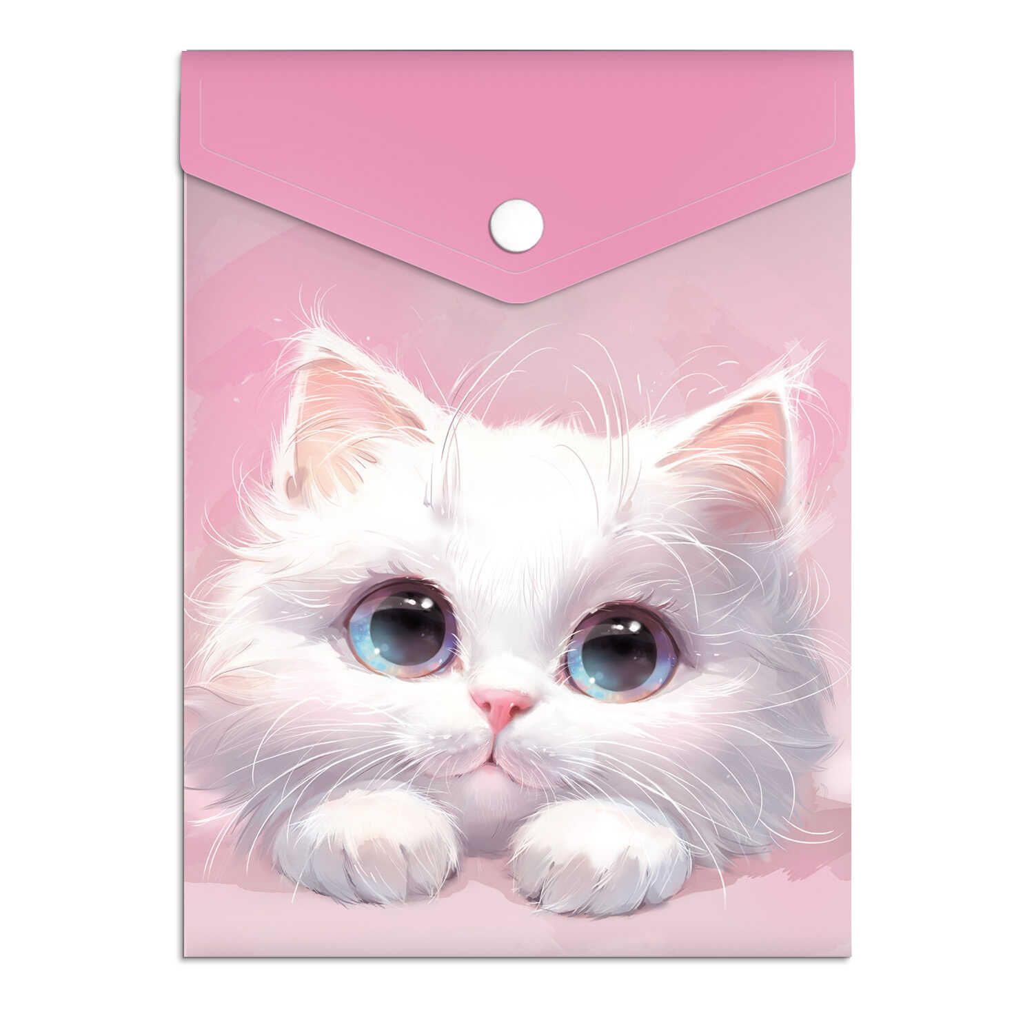 Конверт на кнопке  с рисунком А6 (158*114мм) "Белый кот" УФ-печать