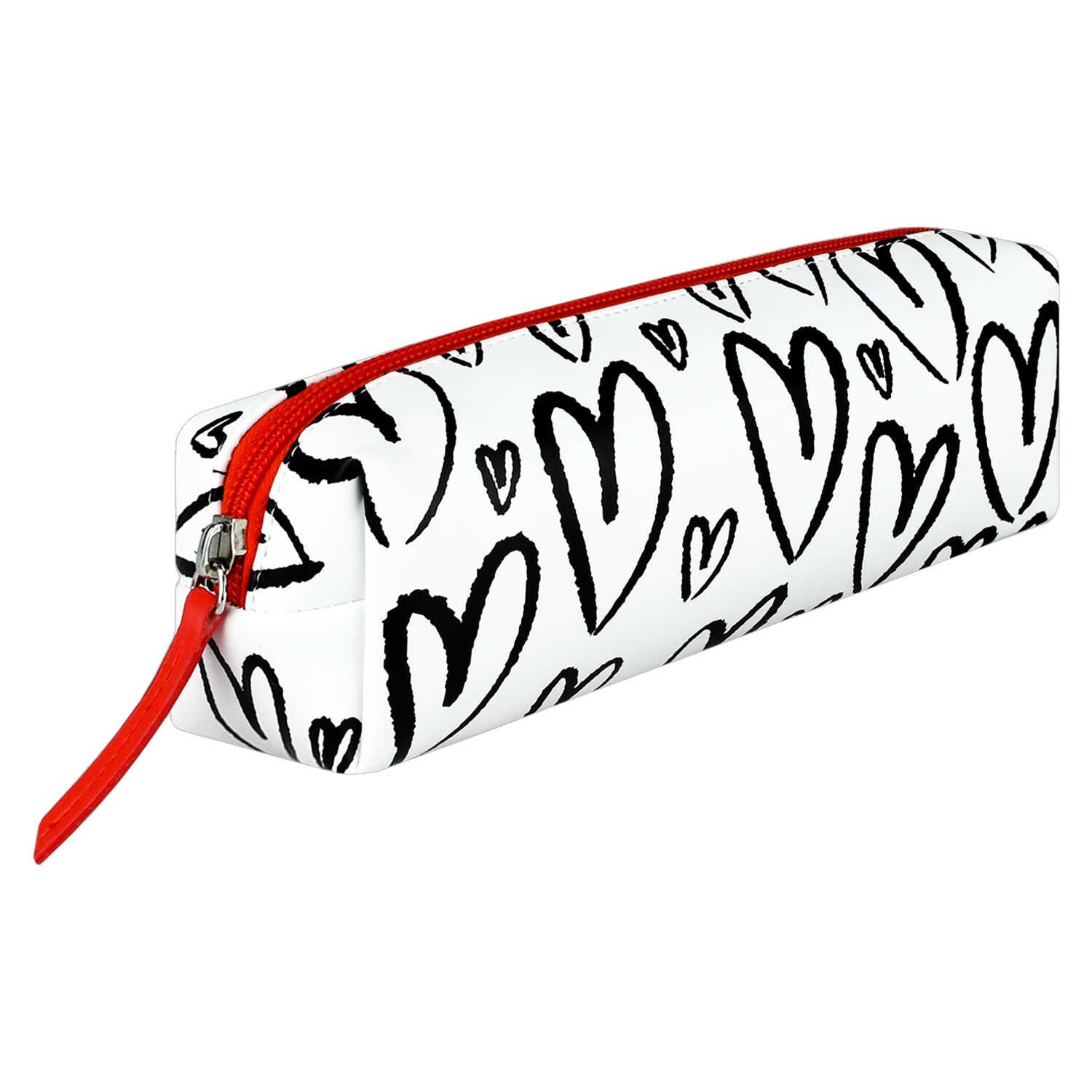 Пенал-косметичка (195*55*60) молния, кожзам "Крупные сердечки" цифровая печать