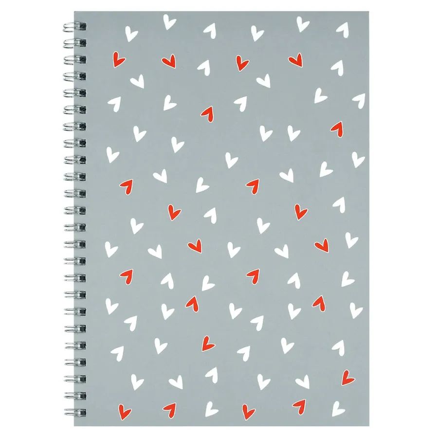 Блокнот А5  48л гребень "Сердечки на сером" кл., мат.лам.