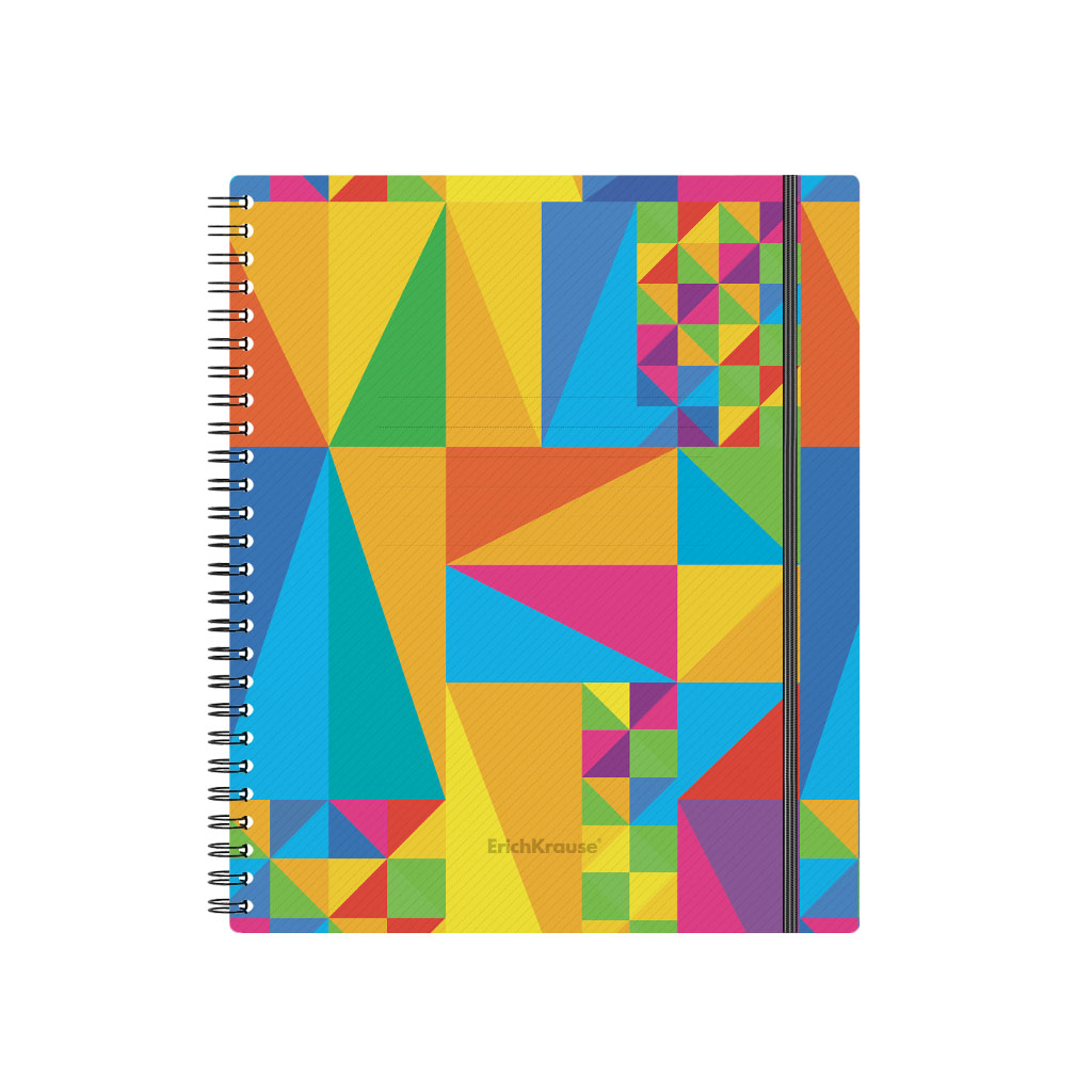 Тетрадь общая с пласт. обл. на спирали ErichKrause Арлекин, текстура песок, А5+, 80 л., клетка, на резинке