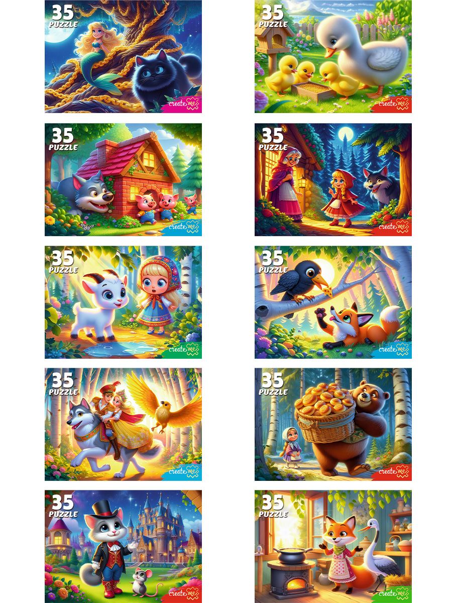 Пазлы 35 элементов "Сказочные сюжеты" 10шт в уп
