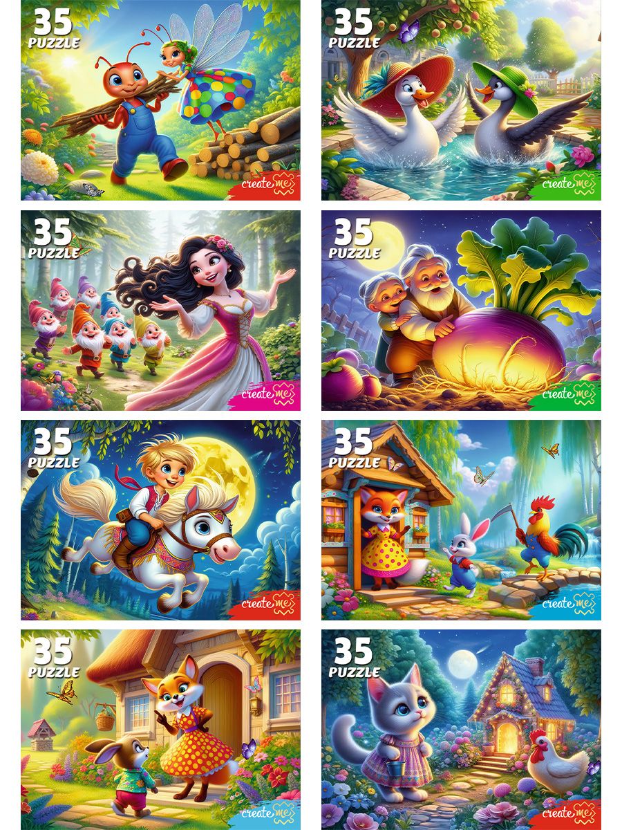 Пазлы 35 элементов "Увлекательные сказки"  8шт в уп