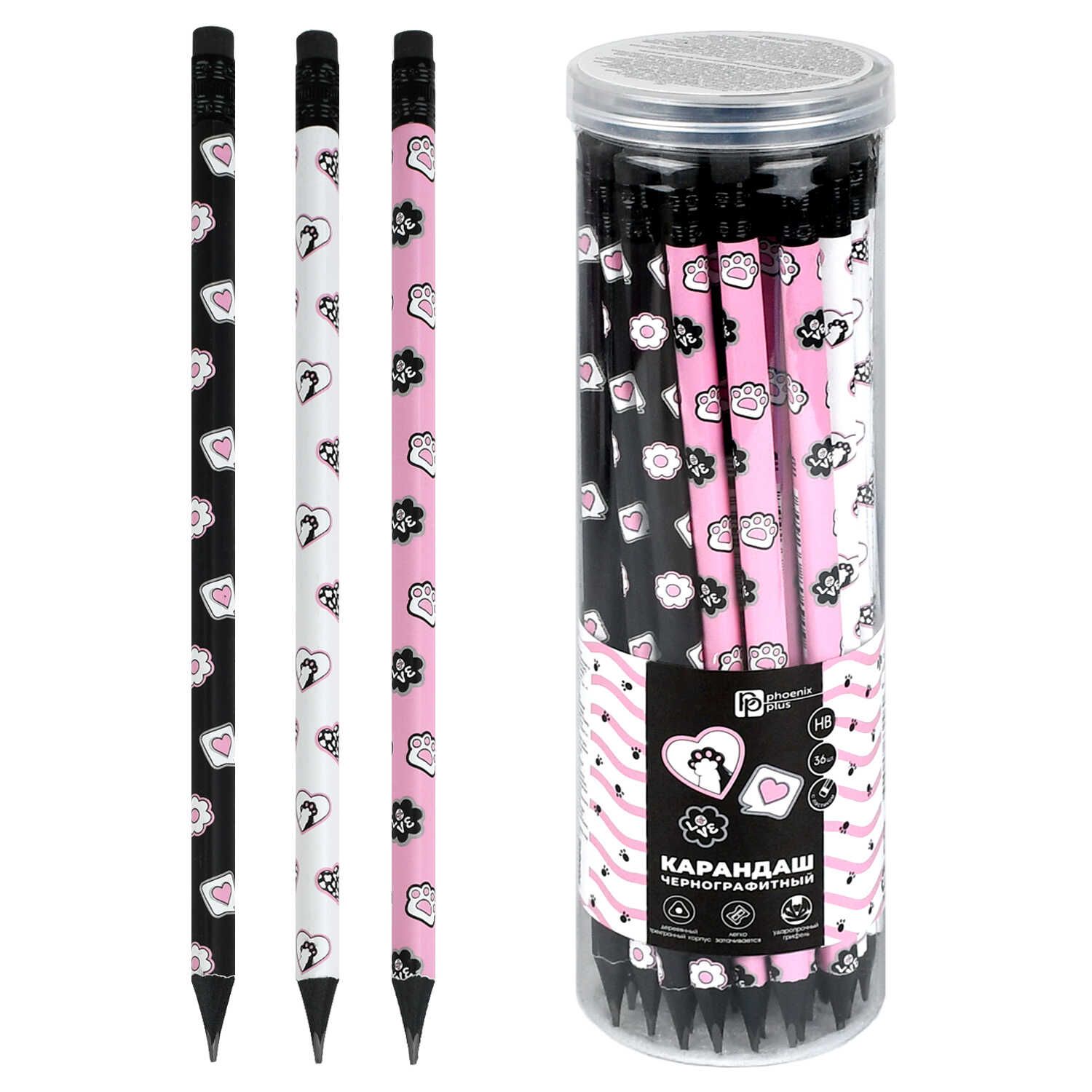 Карандаш ч/гр "Кошачья эстетика" трехгранный, с ластиком, НВ