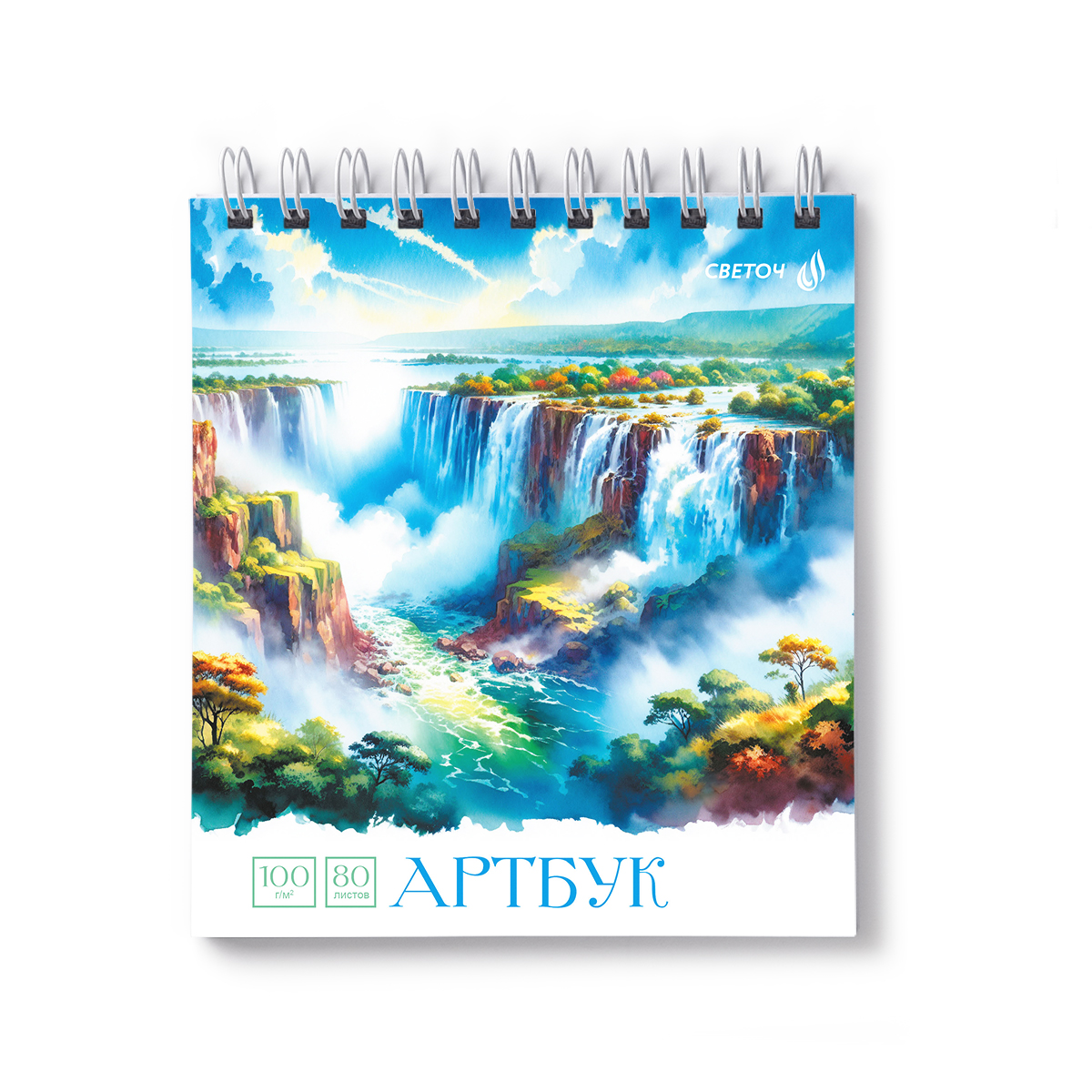 Скетчбук 166*175мм  80л., гребень, 100гр/м2 "Шум водопада" жестк.подл.