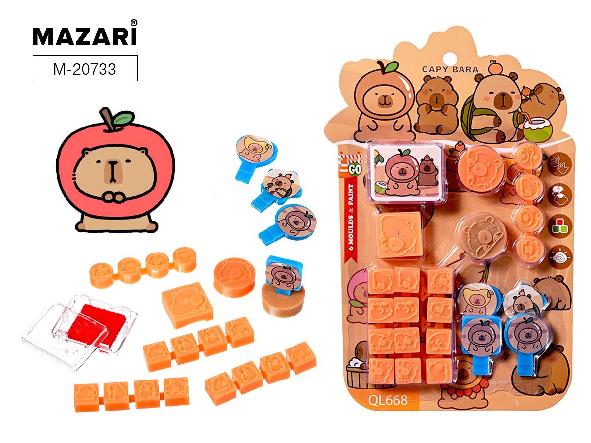 Набор Штампиков "Капибара" штампики, подушка штемп., держатели 4шт.