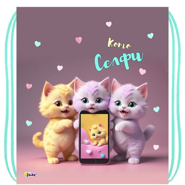 Мешок для обуви 1 отд, 410*490 "Котоселфи" петля