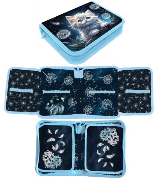 Пенал 1 отд. с 2-мя откид.пл. (200*140*40) молния, ткань "Котик в одуванчиках"