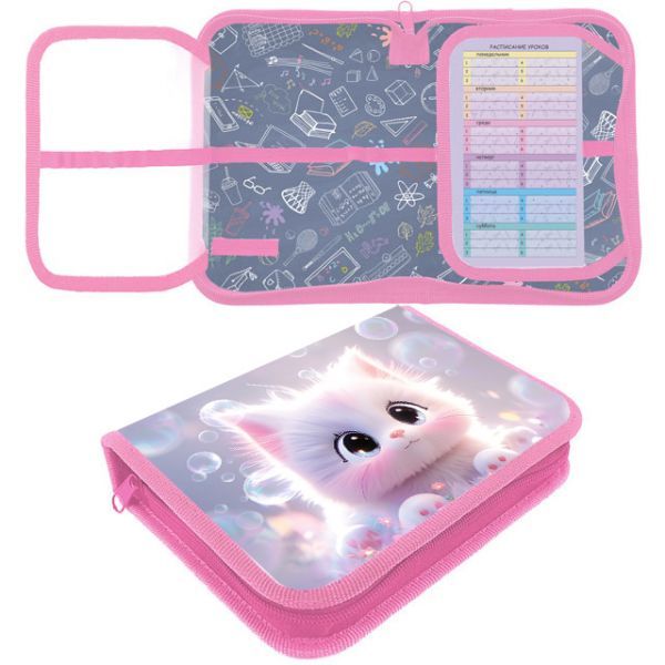 Пенал 1 отд. с 2-мя откид.пл. (200*140*40) молния, ткань "Котик аниме"