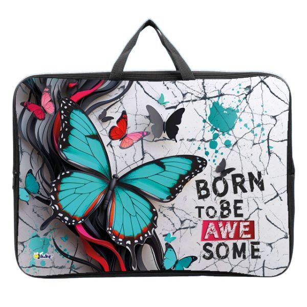 Папка А3 (475*345*80) с ручками, молния, ткань "Бабочка аквамарин"