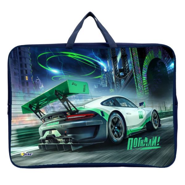 Папка А3 (475*345*80) с ручками, молния, ткань "Погнали!"