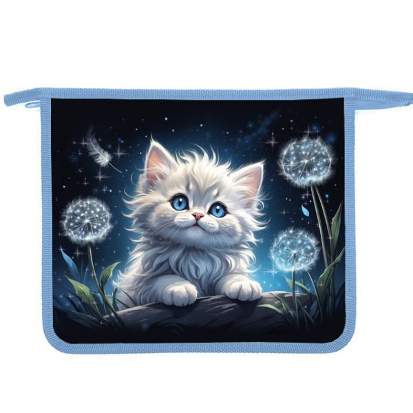 Папка д/тетрад. А5 (240*205*45) 1отд. молния сверху, пластик "Котик в одуванчиках" диз.с двух сторон