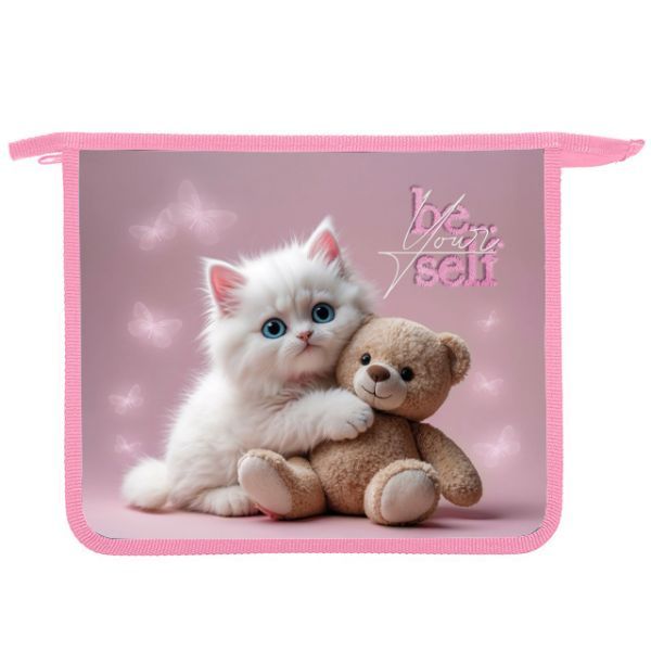 Папка д/тетрад. А5 (240*205*45) 1отд. молния сверху, пластик "Котик с мишкой" диз.с двух сторон