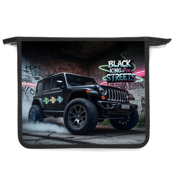 Папка д/тетрад. А5 (240*205*45) 1отд. молния сверху, пластик "Чёрный джип" диз.с двух сторон