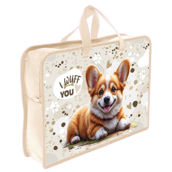 Папка А4 (340*245*75) с ручками, молния, пластик "Забавный корги"