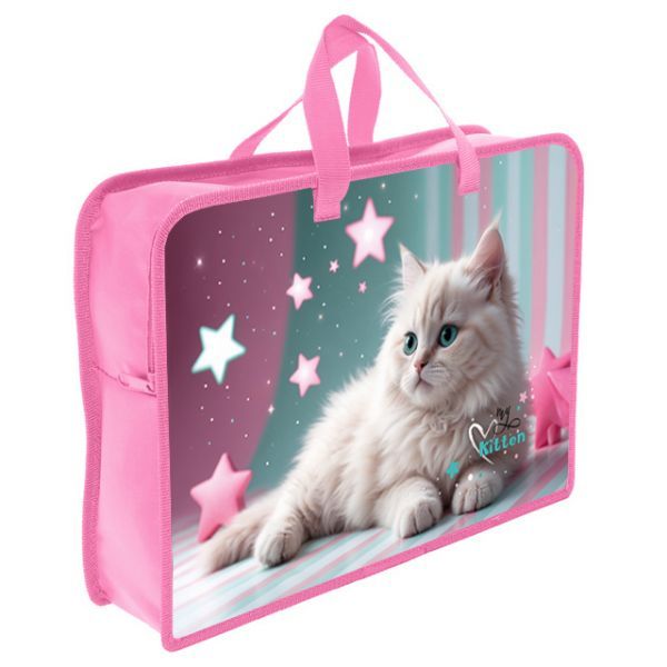 Папка А4 (340*245*75) с ручками, молния, пластик "Любимый пушистик"