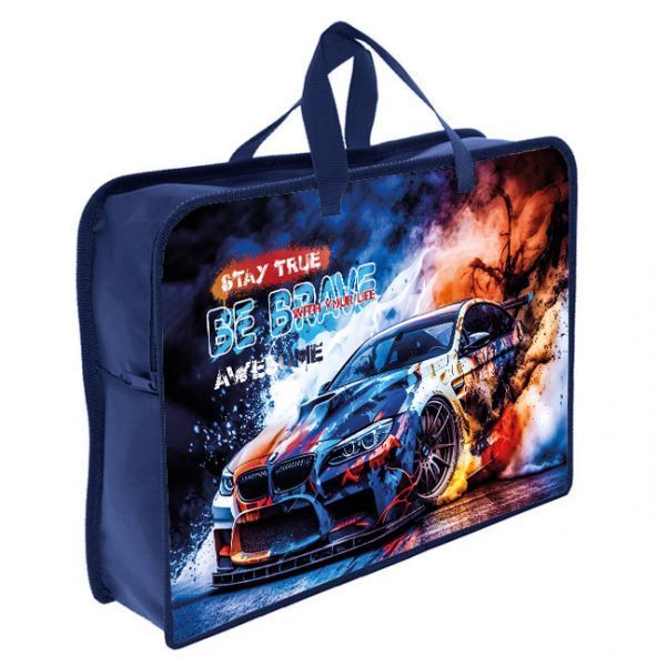 Папка А4 (340*245*75) с ручками, молния, пластик "Ночной дрифт"