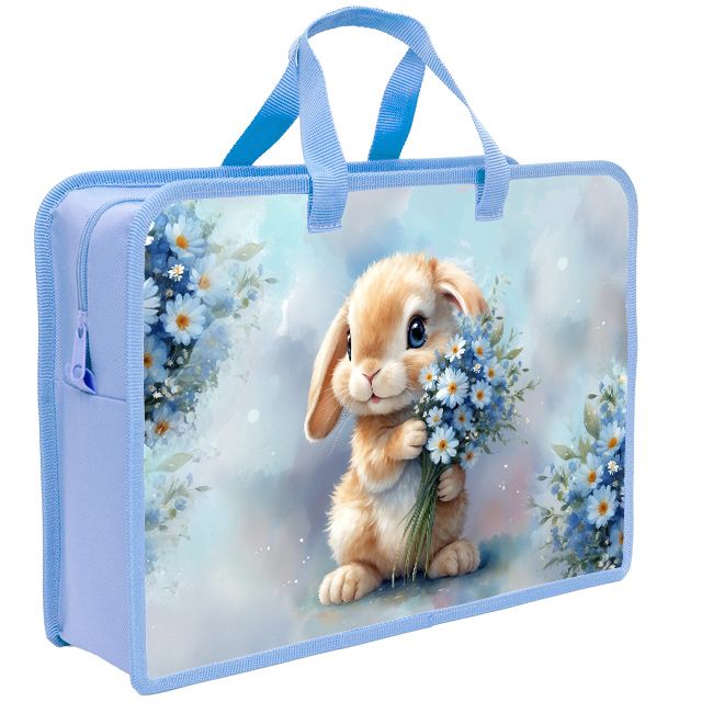 Папка А4 (340*245*80) с ручками, молния, пластик "Кролики"