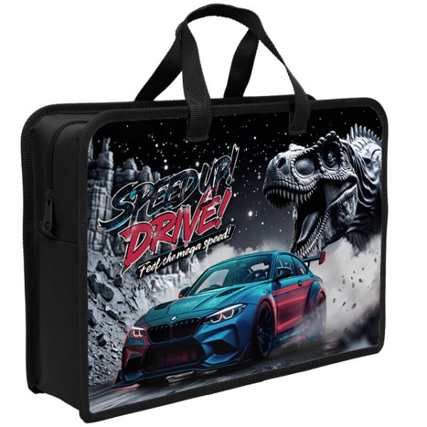 Папка А4 (340*245*80) с ручками, молния, пластик "Опасные гонки"