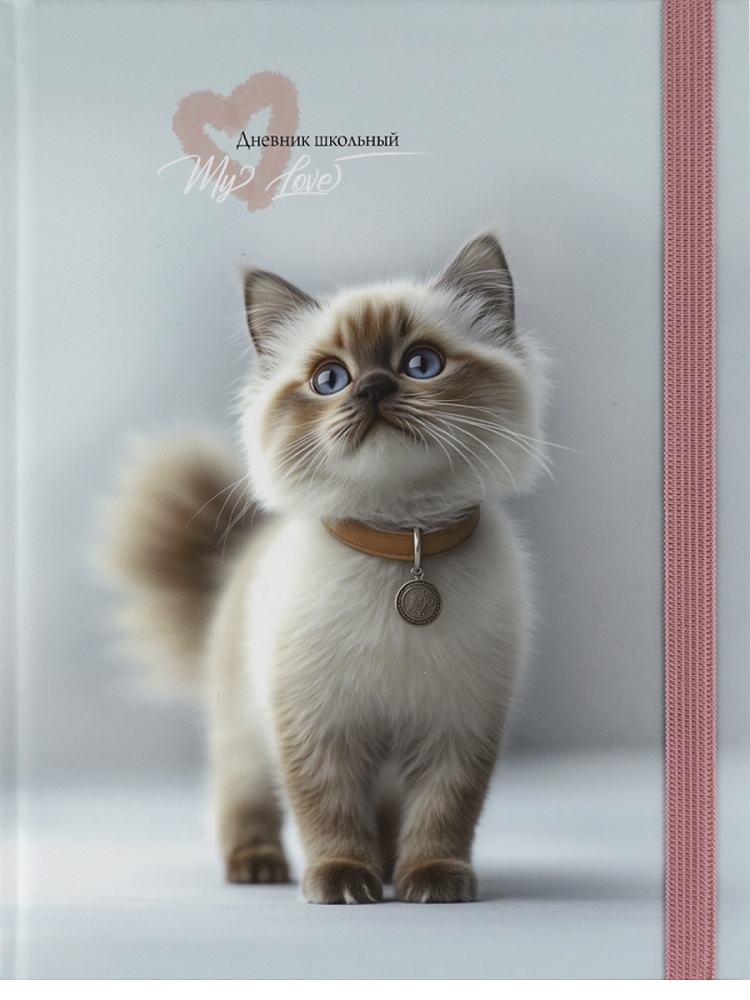 Дневник универсальн. обл. 7БЦ "Милый котик - 4" софт-тач, резинка, 40л.