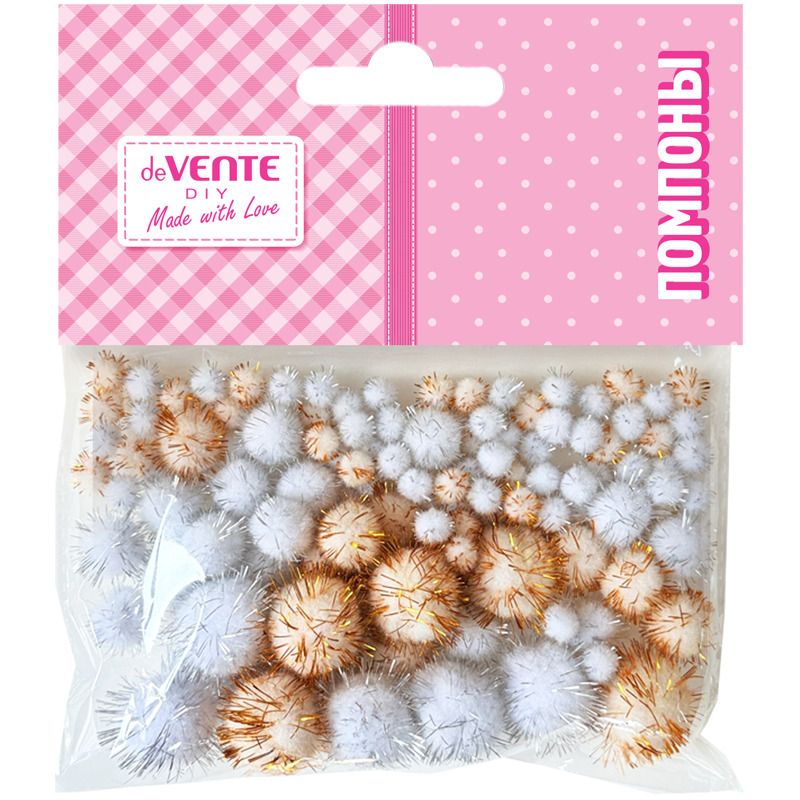 Набор "Помпоны 100шт. с блестками, (золотые и серебряные: 3 см – 10 шт, 2 см – 20 шт, 1 см – 70 шт)