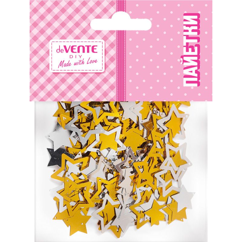 Пайетки  декоративные "Звезды" 15 г,  золотые и серебряные