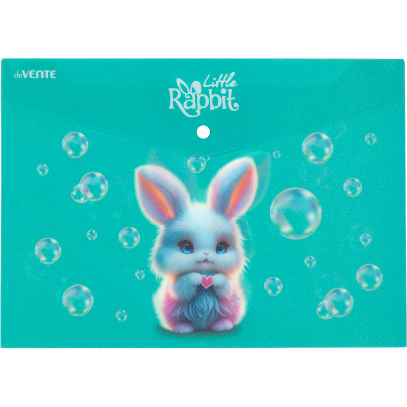 Конверт на кнопке  с рисунком А4 Little Rabbit, 0,18мм, полупрозрачная, с искрящейся фактурой