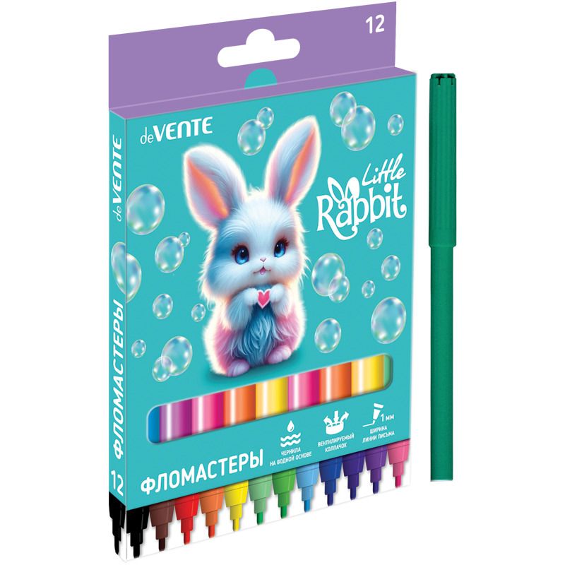 Фломастеры  12цв "deVENTE. Little Rabbit", вент.колпачок картон
