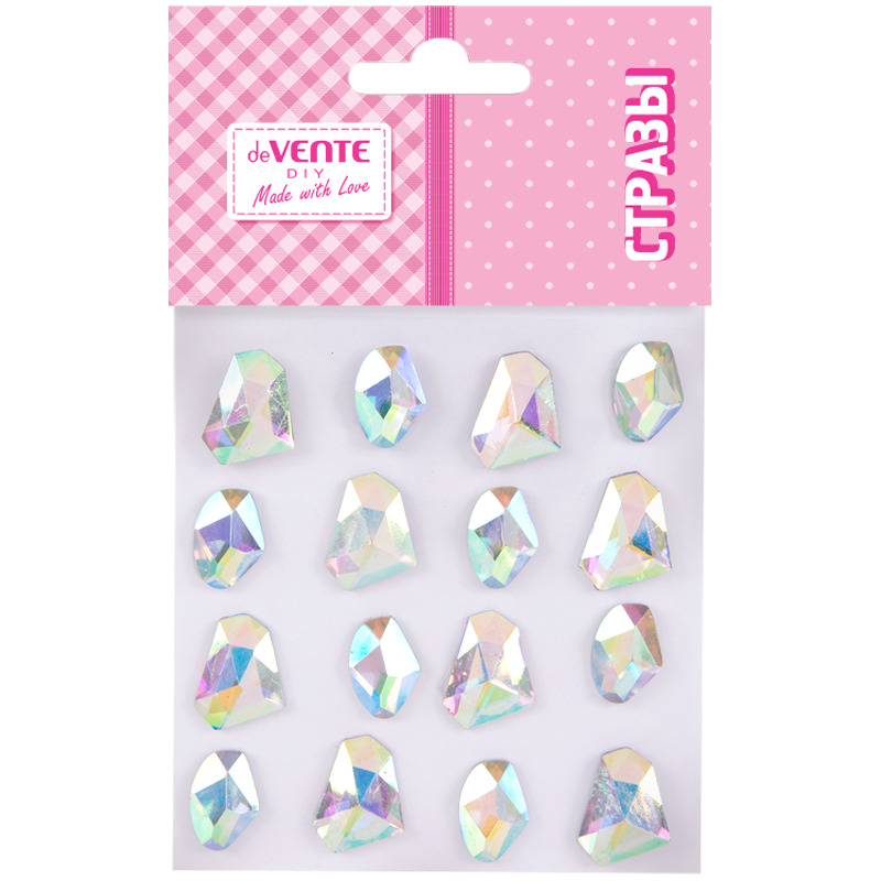 Стразы клеевые "DIY Geometric Rhinestone", радужные,ассорти размеров, 16шт.