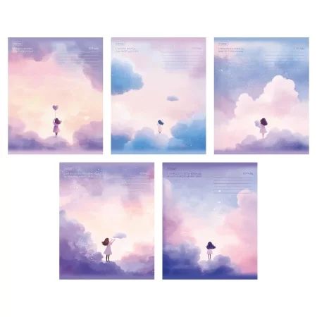 Тетрадь А5 18л ЛИН. Hatber "Мечтая в облаках" тисн., 5 диз.в блоке