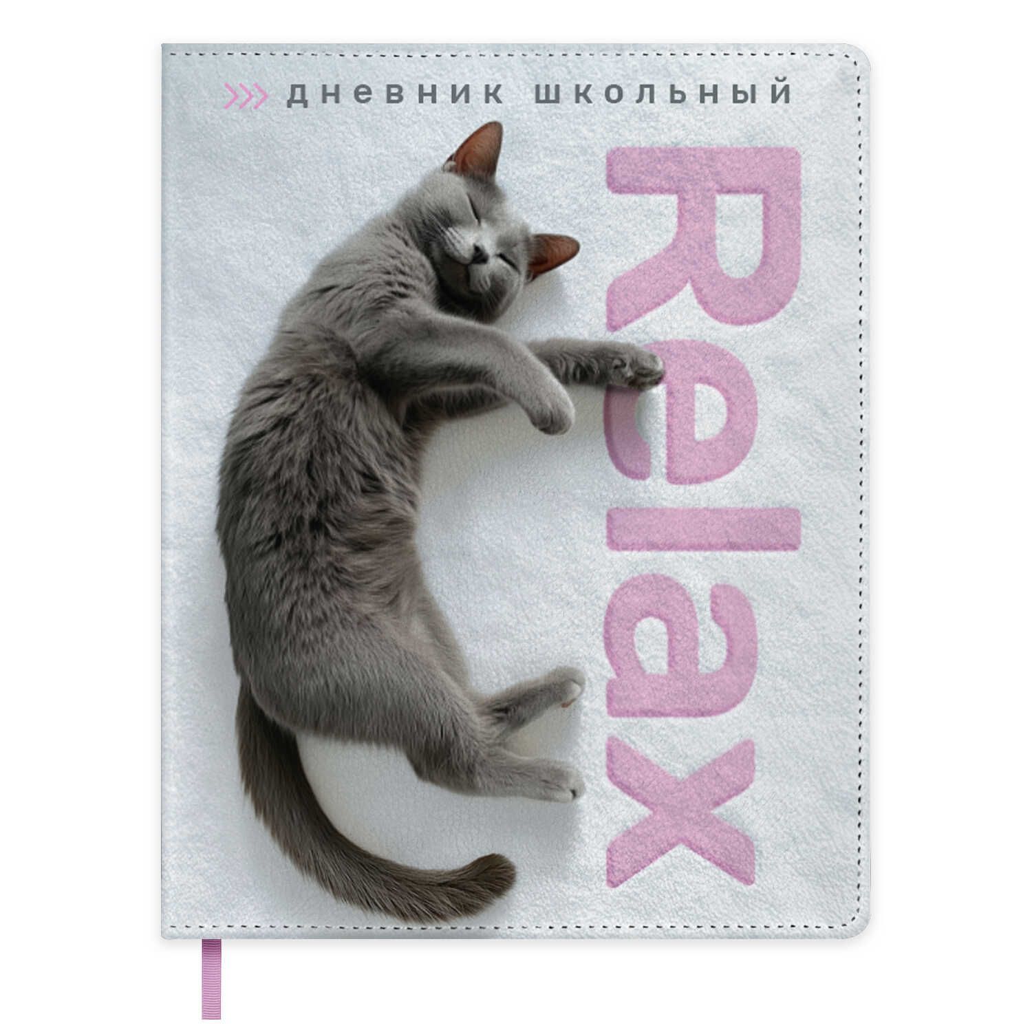 Дневник универсальн. обл. кожзам, тв.пер. "Серый котик" полноцветн.печать, ляссе, 48 л.
