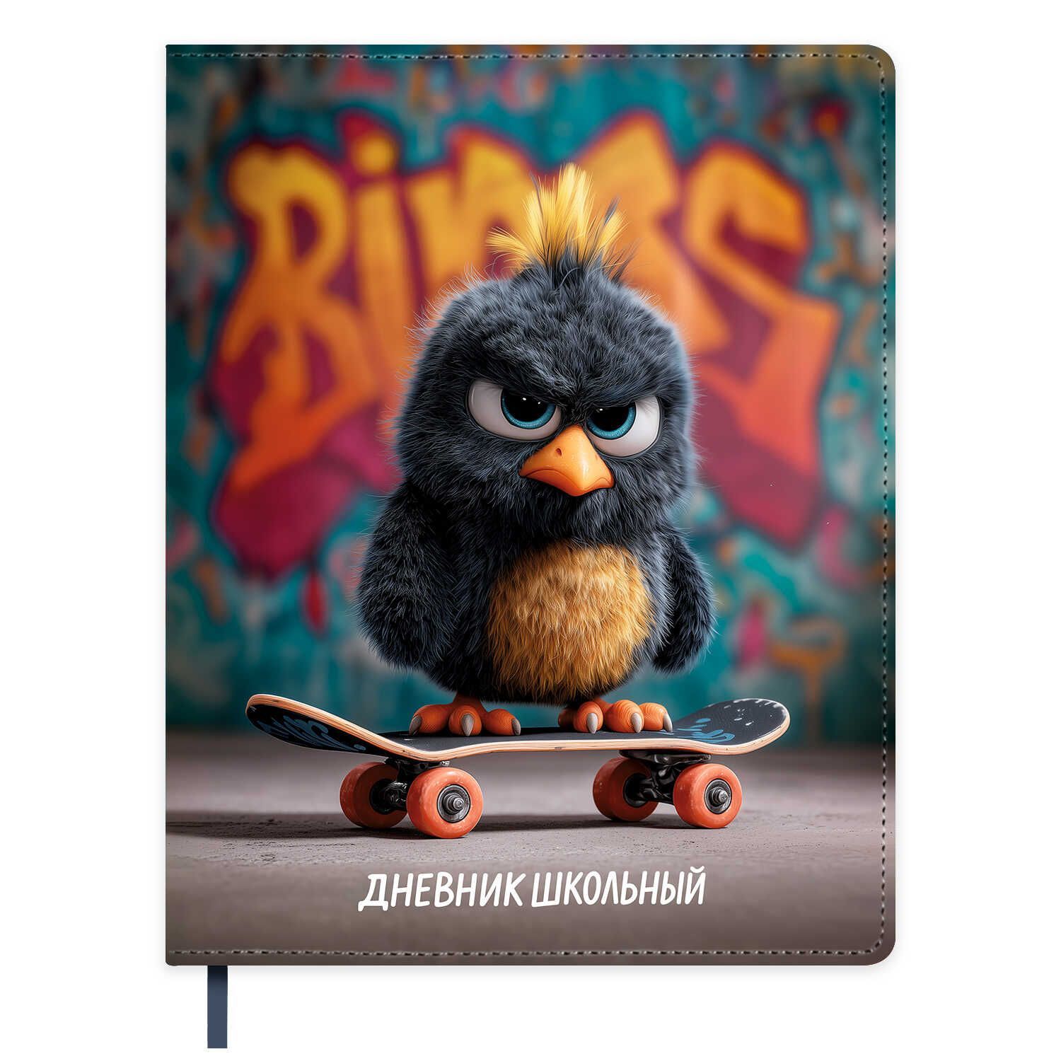 Дневник универсальн. обл. кожзам, тв.пер. "Опасный птенец" полноцветн.печать, ляссе, 48 л.