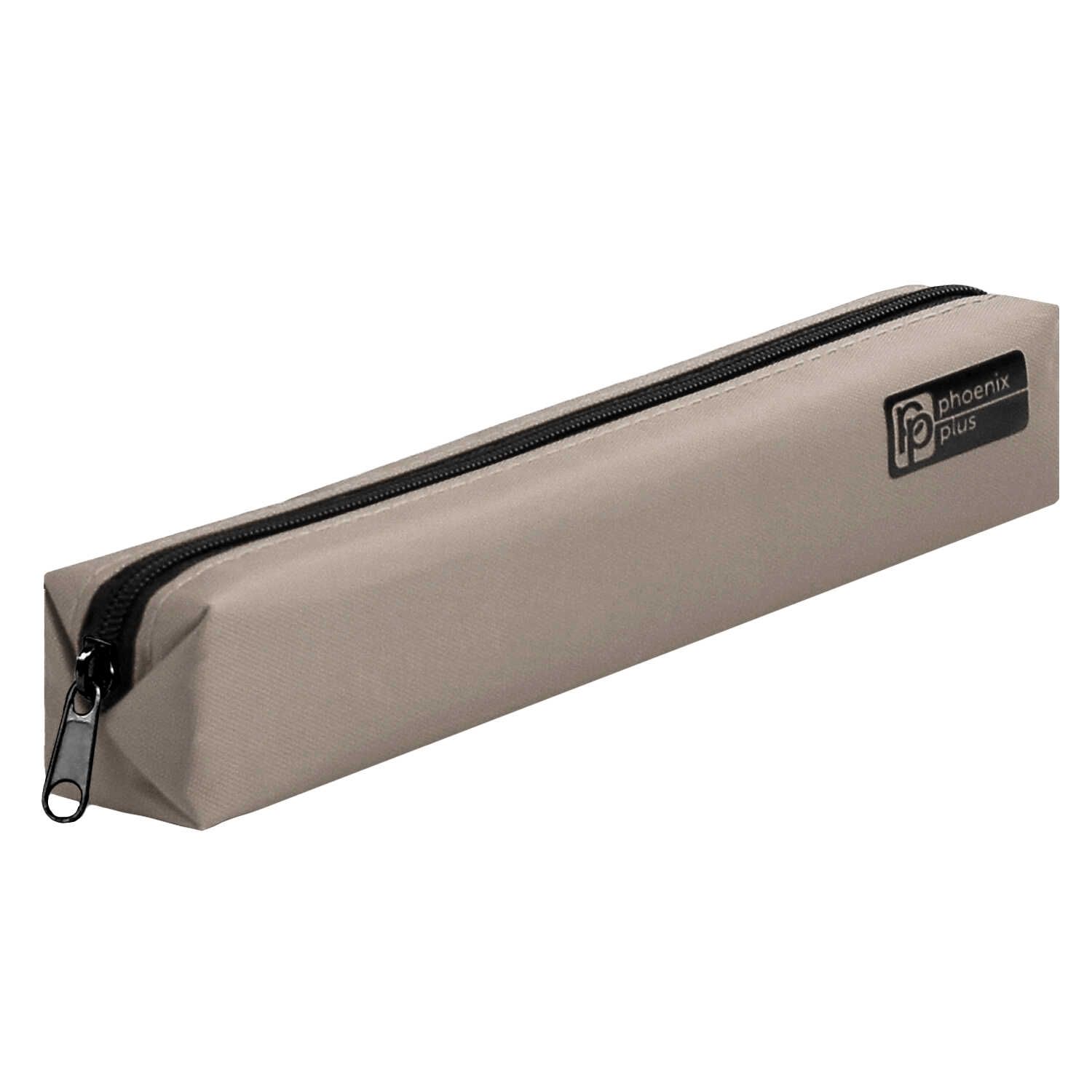 Пенал-косметичка (200*35*35) молния, ткань "Бежевый с чёрным" шелкография