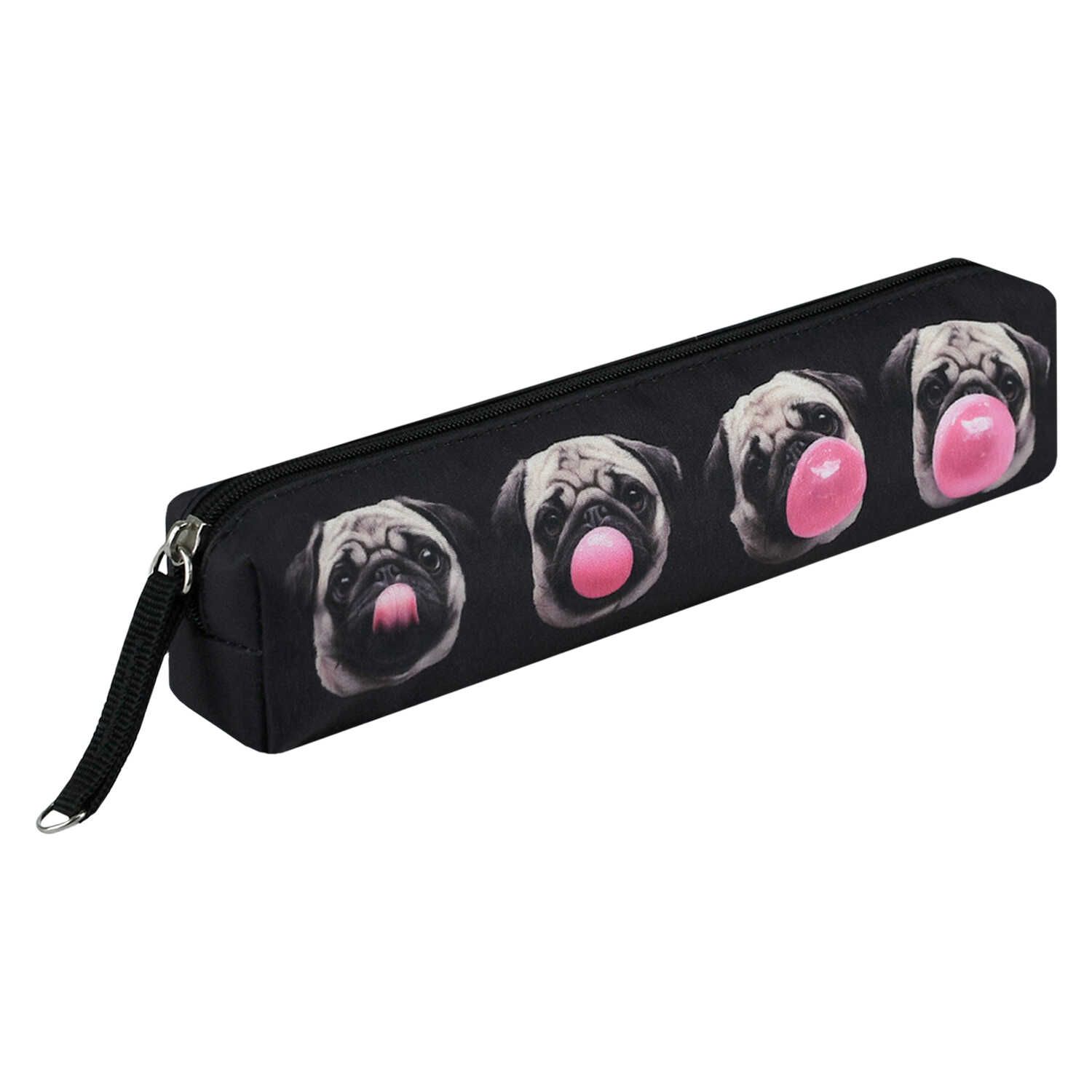 Пенал-косметичка (200*40*45) молния, микрофибра "Мопс и жвачка" сублимац.печать