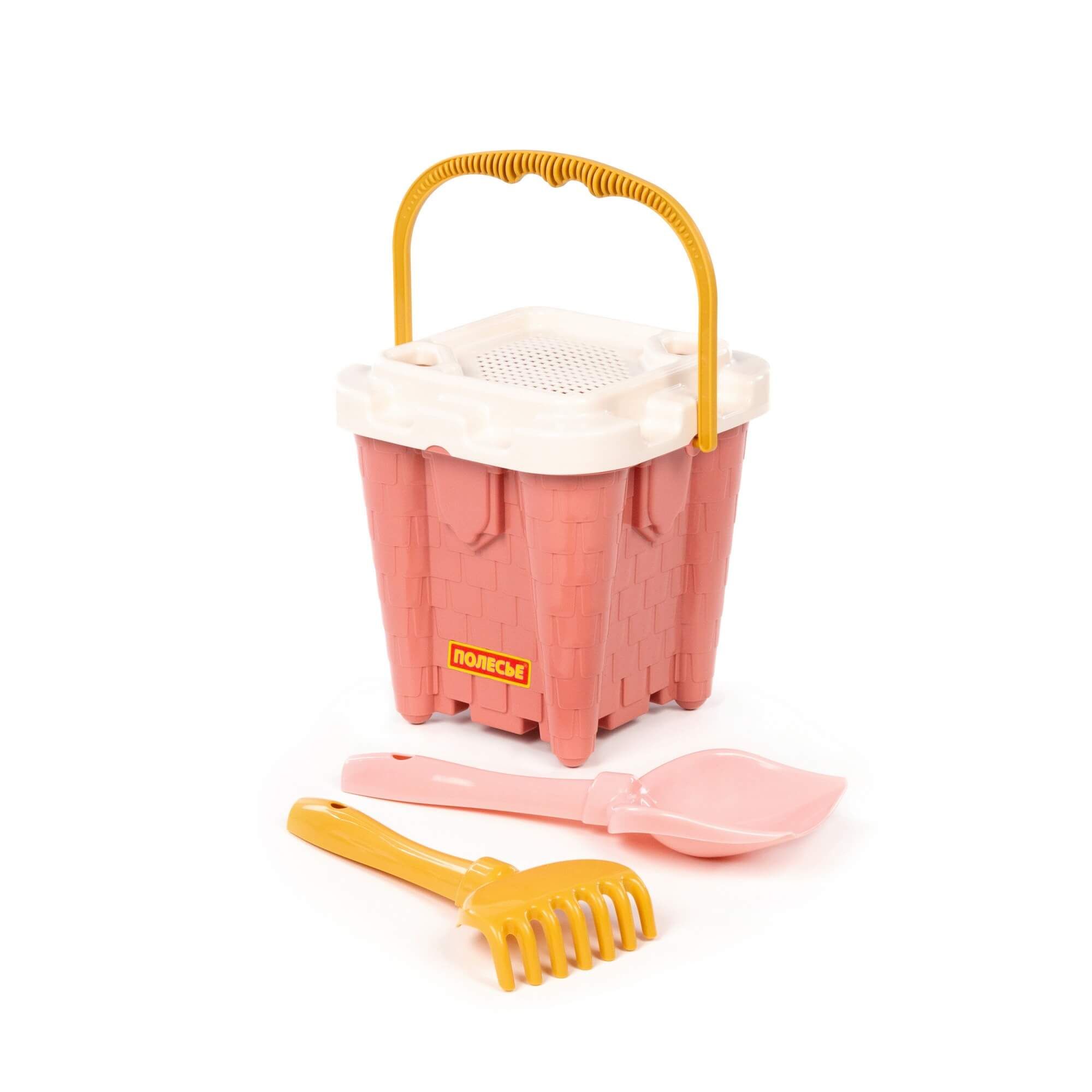 Набор игрушек "Розовый" ведро-замок большое, ситечко-крепость большое, лопатка, грабельки