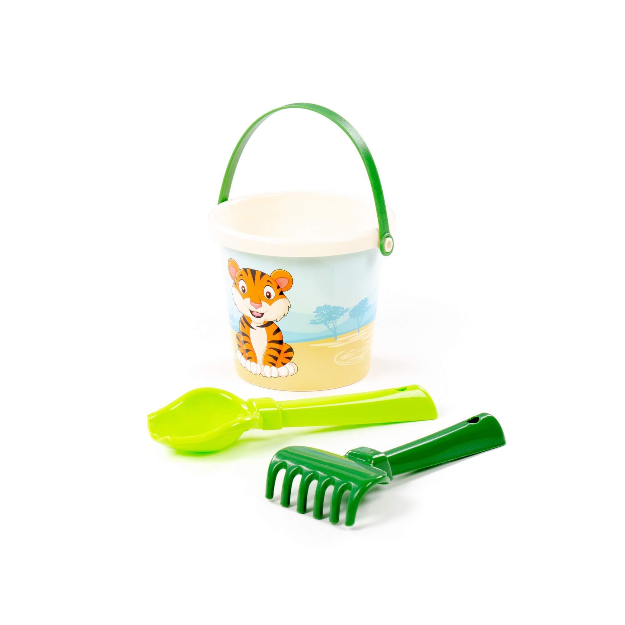 Набор игрушек "Сафари" ведро малое с наклейкой, совок, грабельки