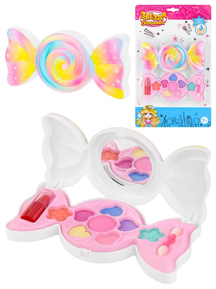 Детская косметика: тени для век 8шт, помада для губ 1шт, аппликатор