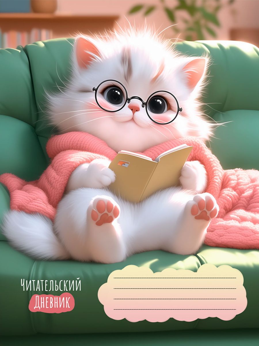 Читательский дневник А5 24л., скоба "Котёнок в очках - 1"