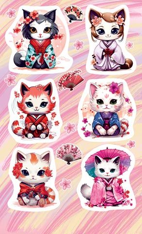 Наклейки детские 9*15см "Котики японские"