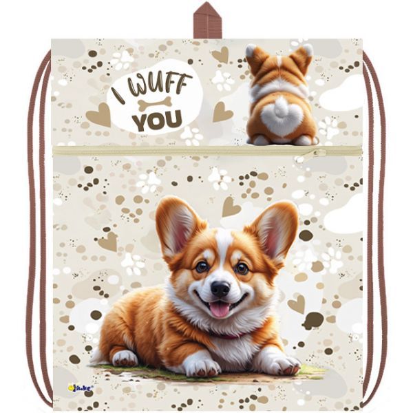 Мешок для обуви 1 отд, 410*490, карман "Забавный корги"