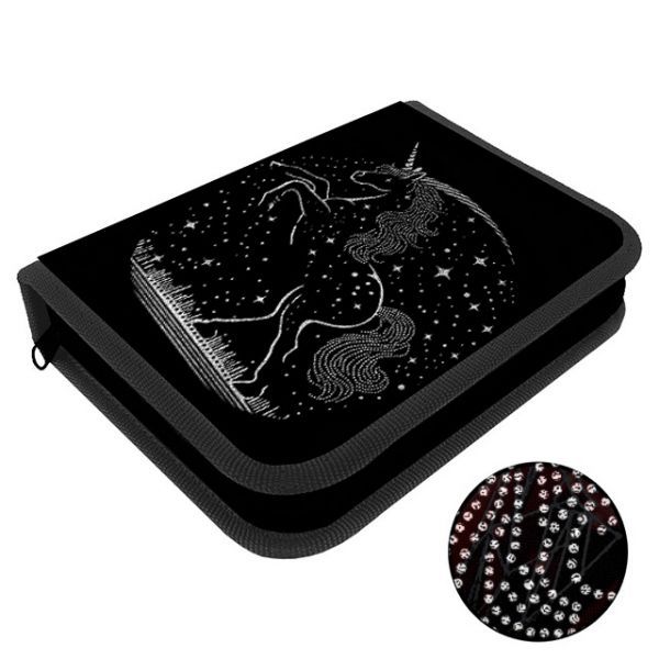 Пенал 1 отд. с 2-мя откид.пл. (200*140*40) молния, ткань, 3D лак "Серебряный единорог"