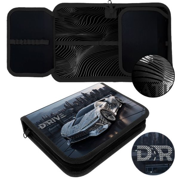 Пенал 1 отд. с 2-мя откид.пл. (200*140*40) молния, ткань, 3D лак "Silver auto"