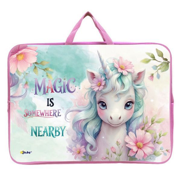 Папка А3 (475*345*80) с ручками, молния, ткань "Нежная единорожка"