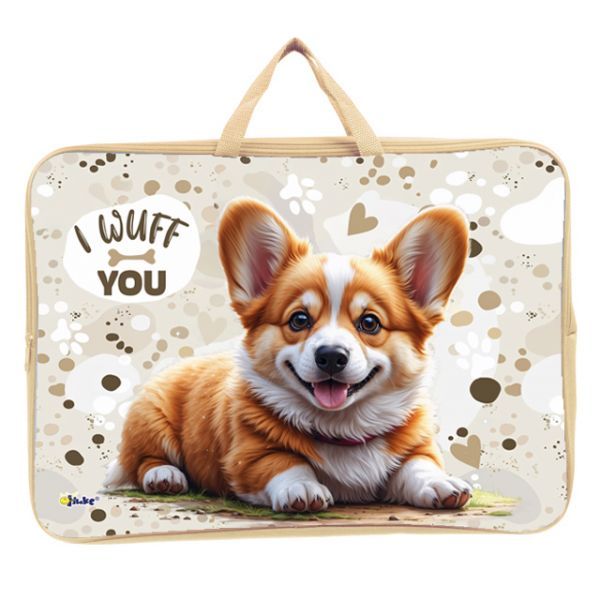 Папка А3 (475*345*80) с ручками, молния, ткань "Забавный корги"