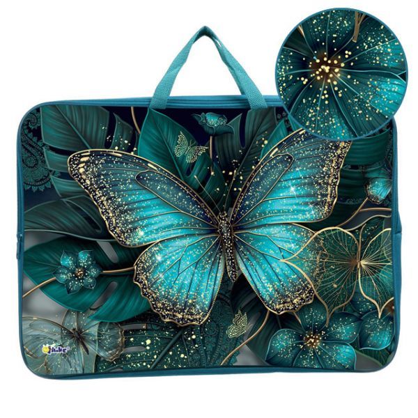 Папка А3 (475*345*80) с ручками, молния, ткань "Бабочка бирюзовая"