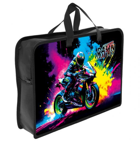 Папка А4 (340*245*75) с ручками, молния, пластик "Мотогонщик"