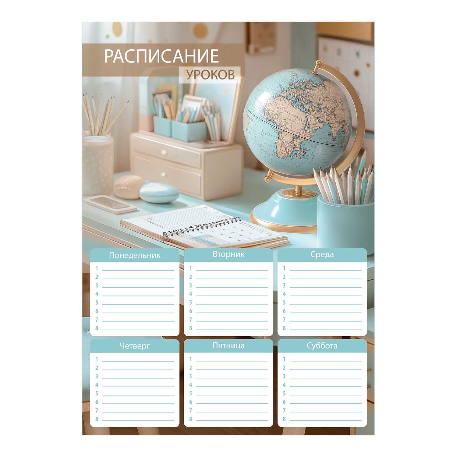 Расписание уроков А4 "Глобус" выб. УФ-лак, 235гр/м2
