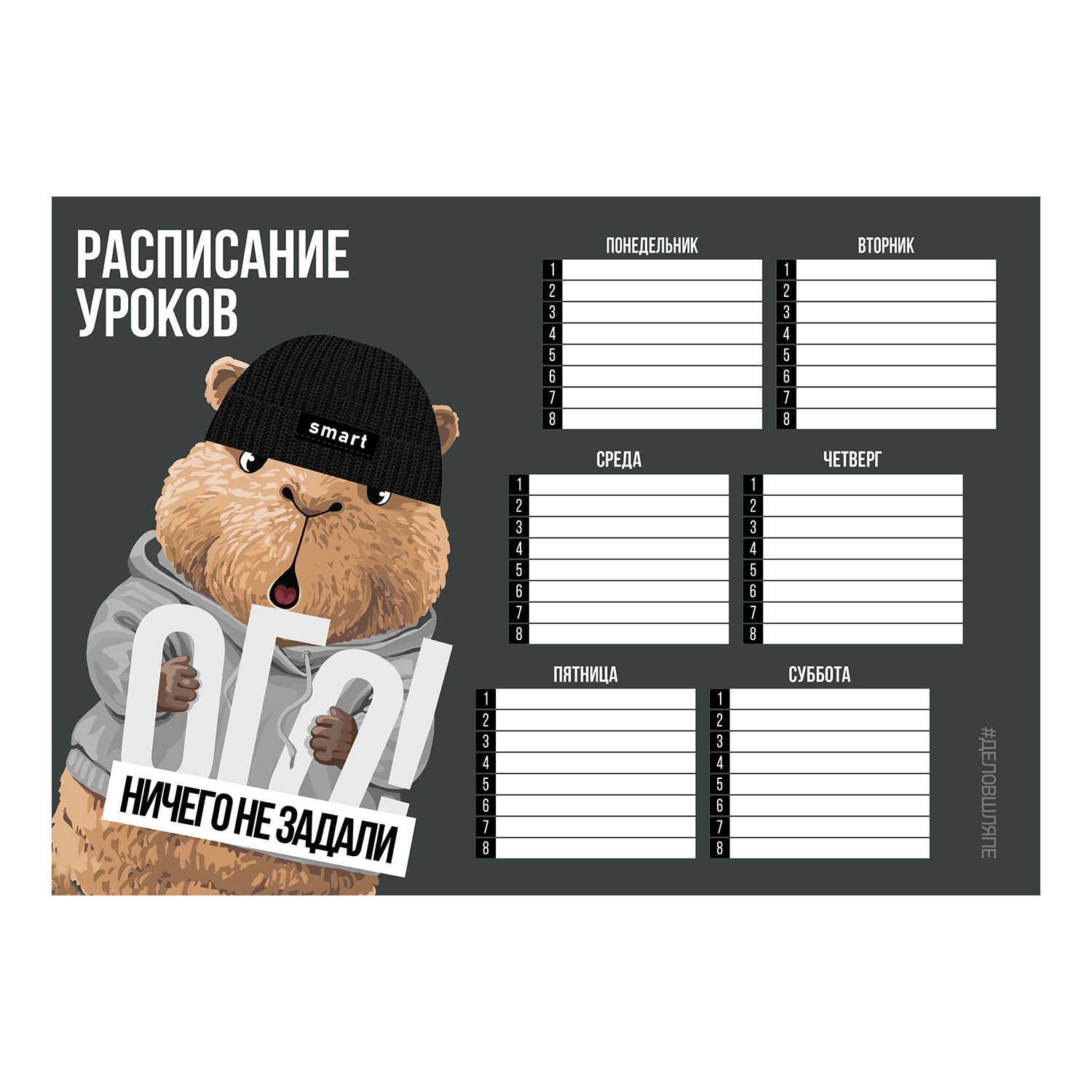 Расписание уроков А4 "Капибара в шапке" выб. УФ-лак, 235гр/м2