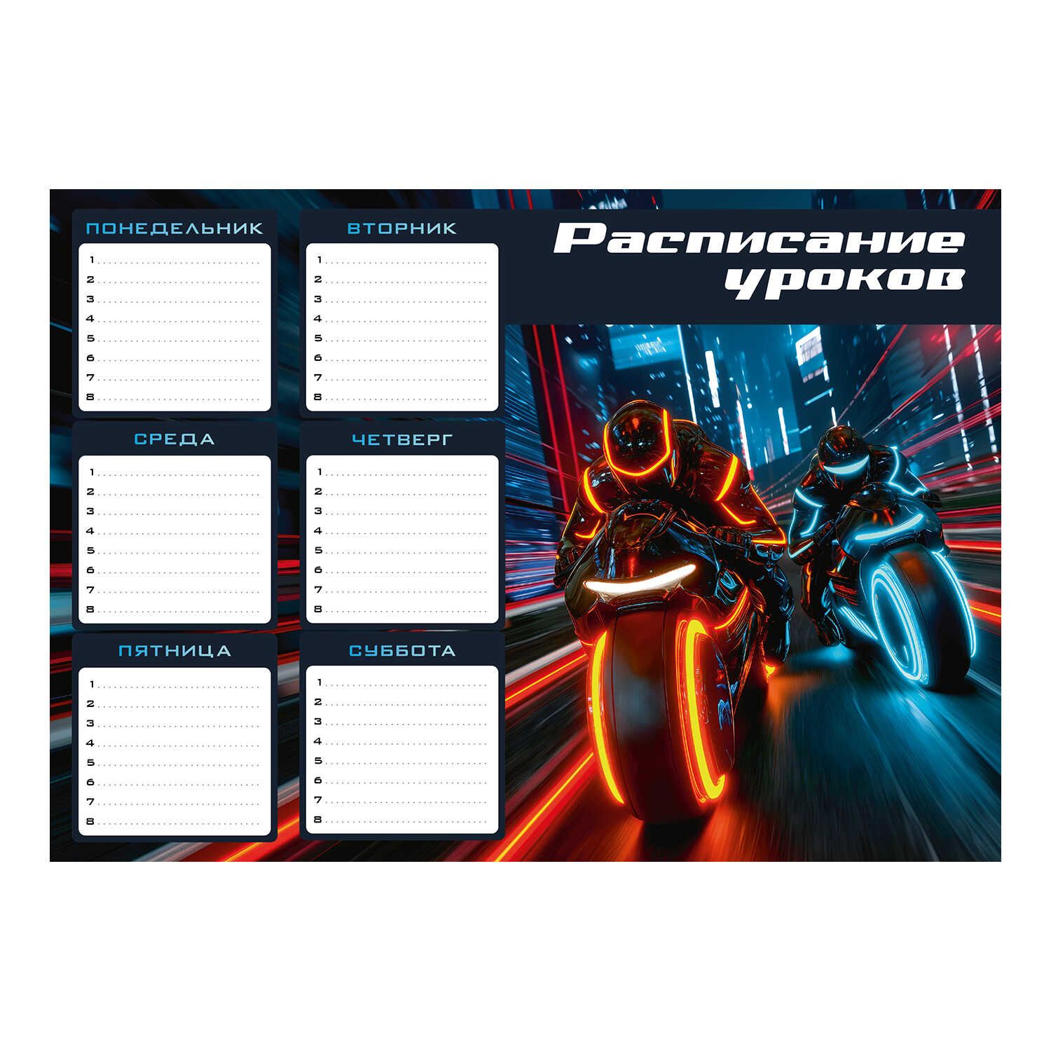 Расписание уроков А4 "Ночные мотоциклисты" выб. УФ-лак, 235гр/м2